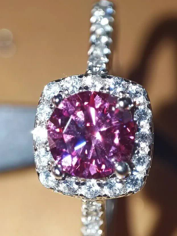 S925 Srebrni Prsten s Roze Mojsanit Dijamantom 0,5CT/5mm