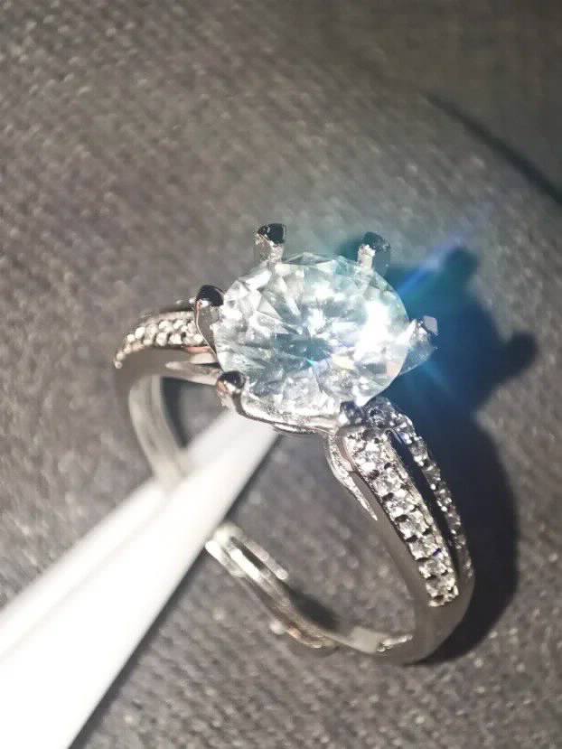S925 Srebro/Platina - Prsten 2CT/8mm Mojsanit Dijamant