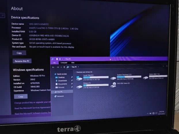 Terra i3 7gen 8gb ssd+ hdd Intel HD620 FHD