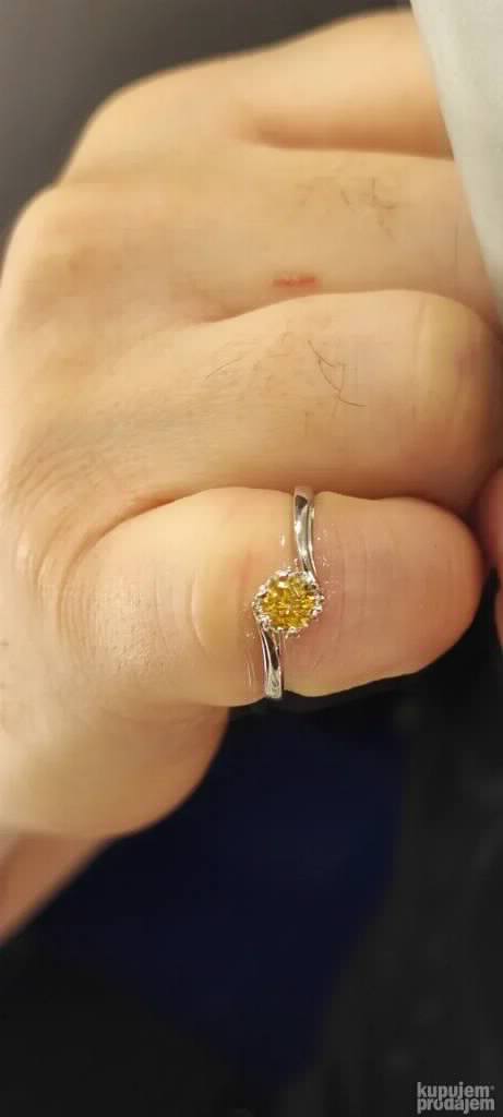 S925 Srebrni Prsten sa GOLD Mojsanit Dijamantom 5mm + GRA