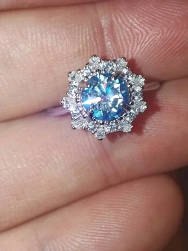 S925 Srebro/Platina - Prsten 1CT/6,5mm Mojsanit Dijamant Aquamarine