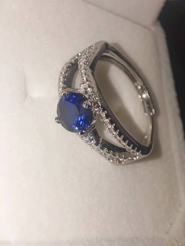 S925 Srebro/Platina - Prsten 1,1 CT/6mm Plavi Safir