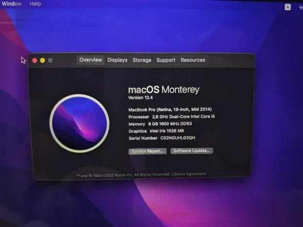Apple Macbook Pro mid 2014 8gb 128ssd monterey