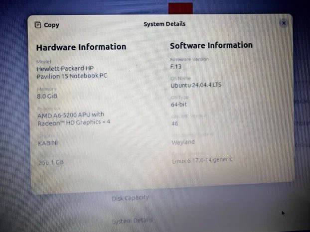 Hp 15 Amd A6 5gen 256ssd  8gb ram 15.6 Ubuntu