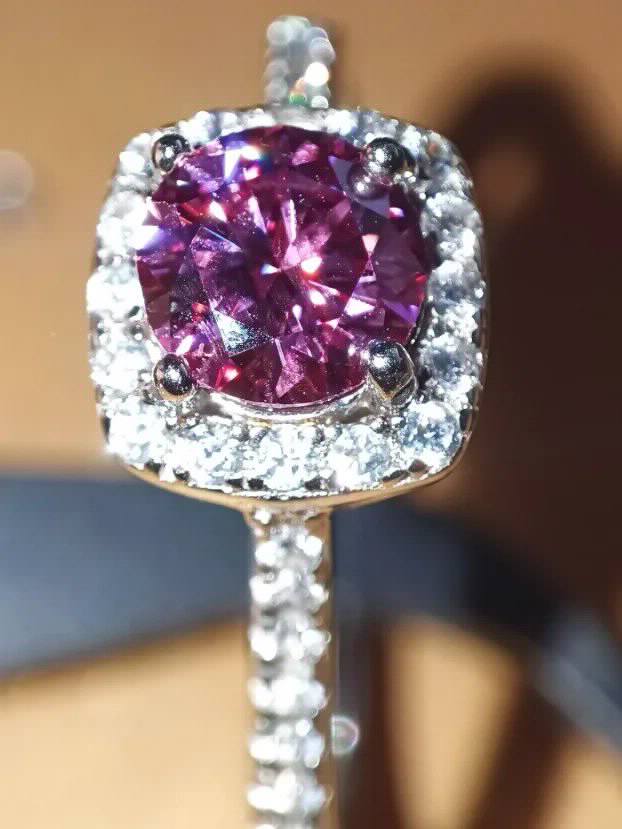 S925 Srebrni Prsten s Roze Mojsanit Dijamantom 0,5CT/5mm