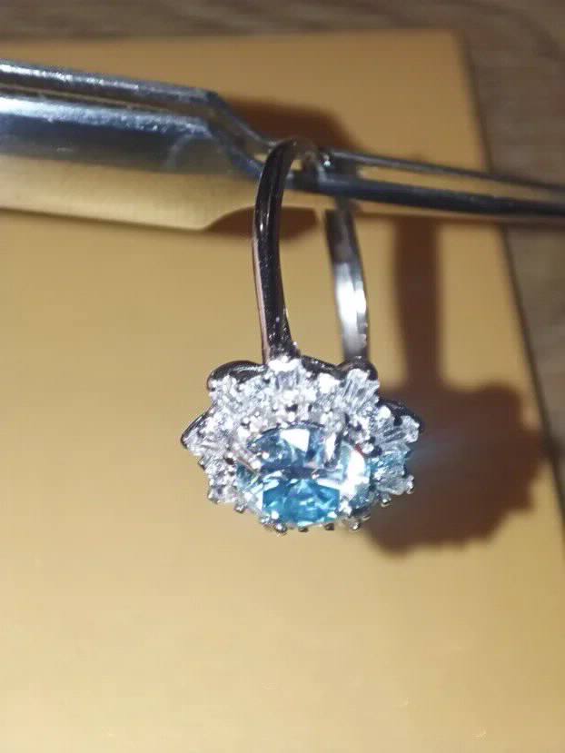 S925 Srebro/Platina - Prsten 1CT/6,5mm Mojsanit Dijamant Aquamarine