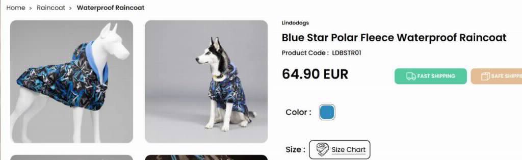 Lindodogs Blue Star Polar Fleece Waterproof Raincoat Size 7