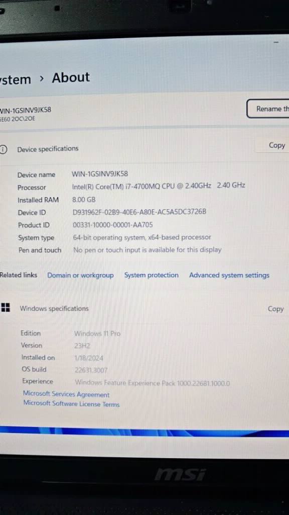 Msi laptop Gamer i7 4gen 8gb Nvidia Full HD 128ssd