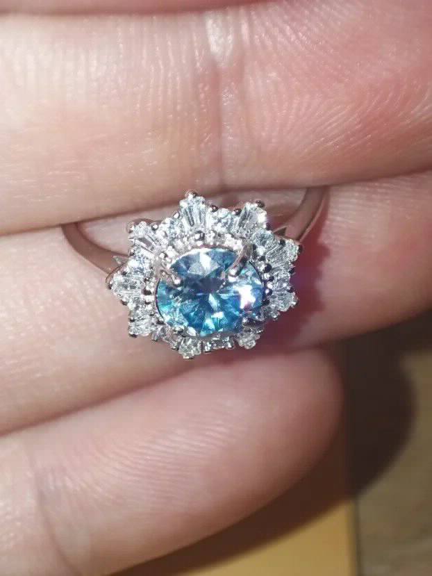 S925 Srebro/Platina - Prsten 1CT/6,5mm Mojsanit Dijamant Aquamarine