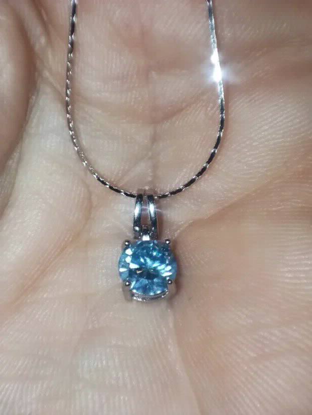 Premium S925 Ogrlica - Mojsanit Dijamant Aquamarine 1CT