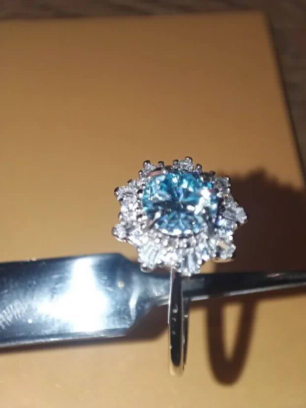 S925 Srebro/Platina - Prsten 1CT/6,5mm Mojsanit Dijamant Aquamarine