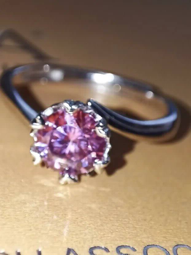 S925 Srebrni Prsten s Roze Mojsanit Dijamantom od 1CT/6,5mm