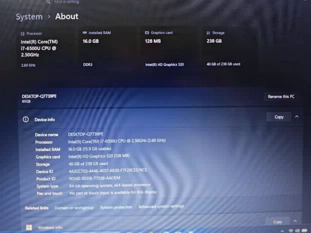 Lenovo E51 i7 6gen 16gb 256ssd 15.6 FHD