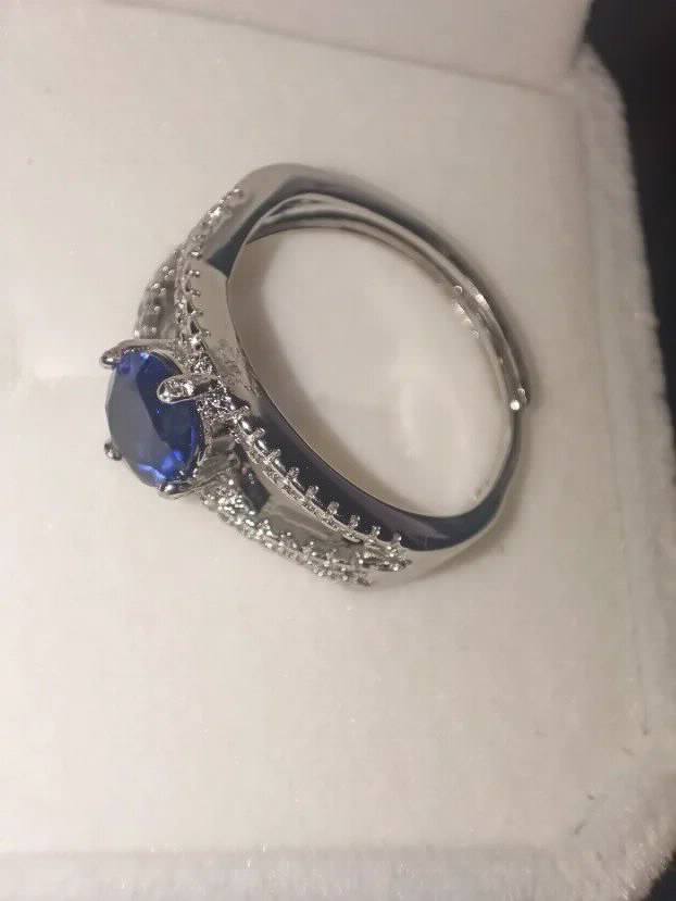 S925 Srebro/Platina - Prsten 1,1 CT/6mm Plavi Safir