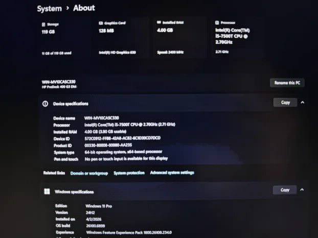 Hp Prodesk 400 G3 i5 7gen 8gb ddr4 128ssd intel UHD