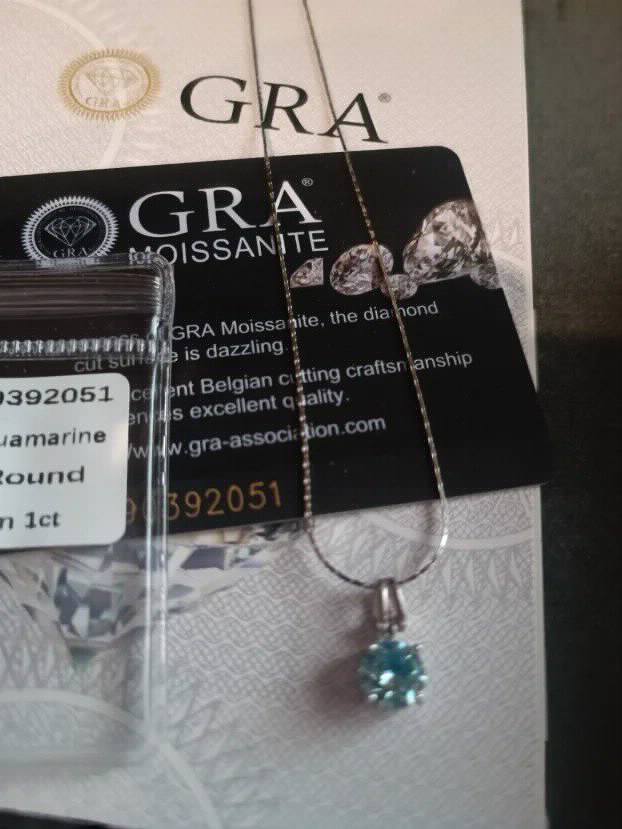 Premium S925 Ogrlica - Mojsanit Dijamant Aquamarine 1CT