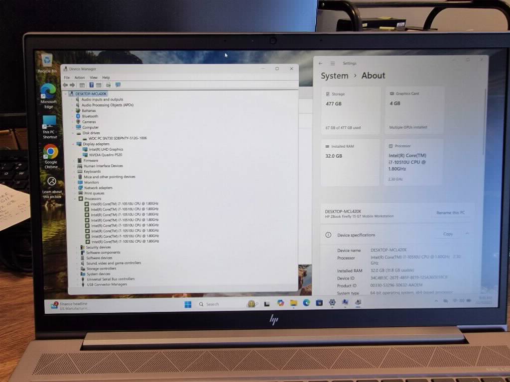 HP Zbook firefly 15G7/ i7/32gb/512/nvidia P520/NOV