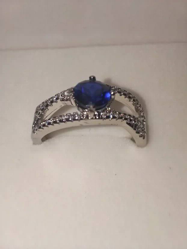 S925 Srebro/Platina - Prsten 1,1 CT/6mm Plavi Safir