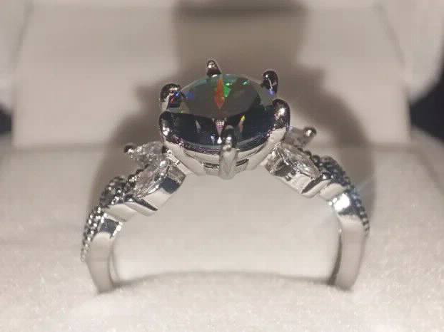 TOP S925 Srebro/Platina - Prsten 2CT/8mm Mojsanit Dijamant