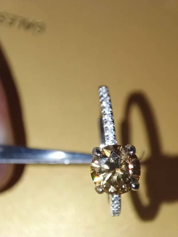 S925 Srebro/Platina - Prsten 1CT/6,5mm Mojsanit Dijamant Champagne