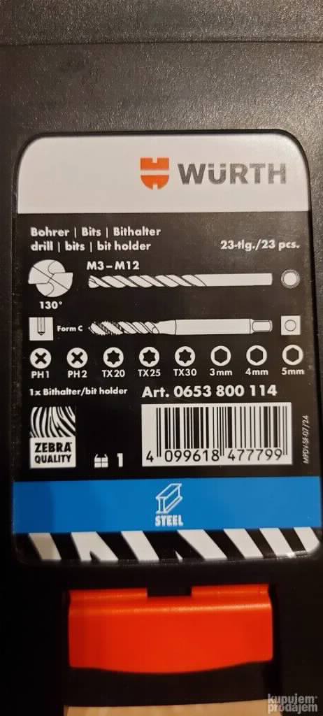 Wurth set masinskih ureznica burgija bitova M3-M12 Form C