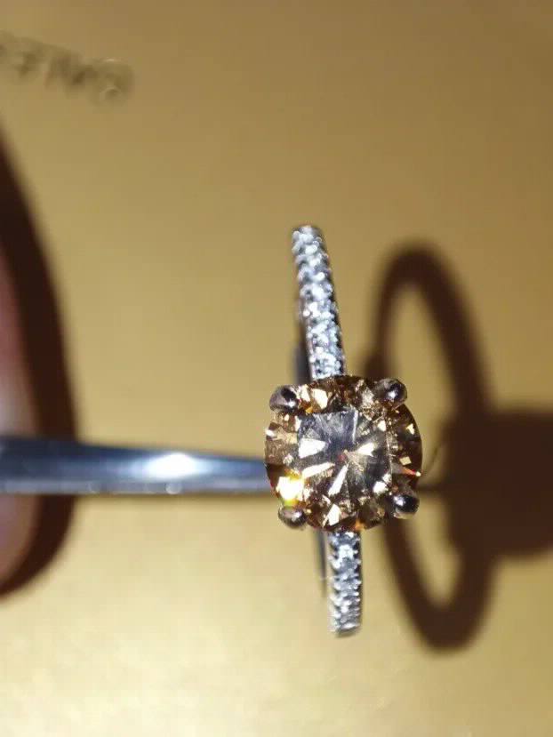 S925 Srebro/Platina - Prsten 1CT/6,5mm Mojsanit Dijamant Champagne