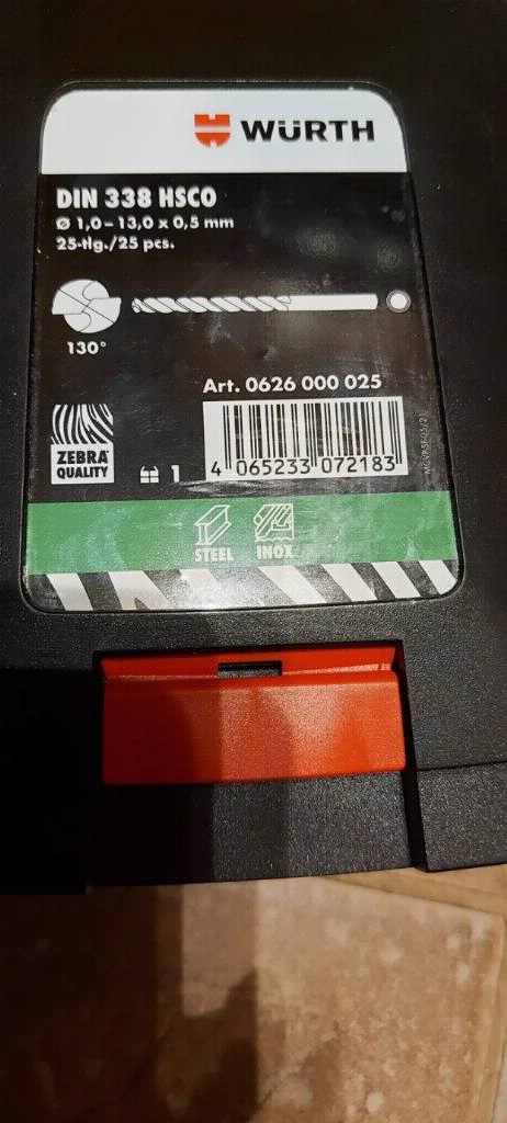 WURTH ZEBRA DIN 338 HSCO  Set burgija za metal ČELIK INOX 25