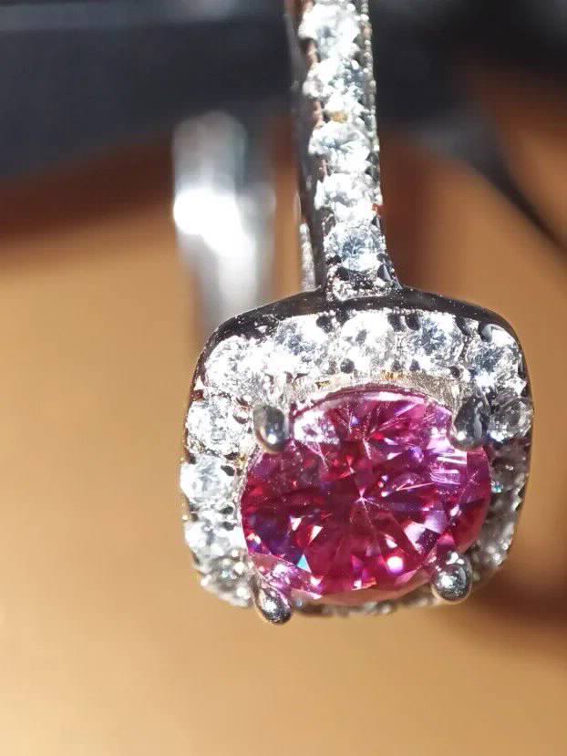 S925 Srebrni Prsten s Roze Mojsanit Dijamantom 0,5CT/5mm