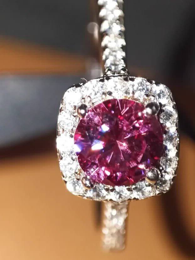 S925 Srebrni Prsten s Roze Mojsanit Dijamantom 0,5CT/5mm
