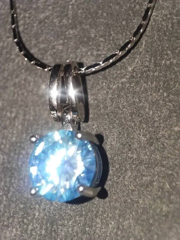 Premium S925 Ogrlica - Mojsanit Dijamant Aquamarine 1CT