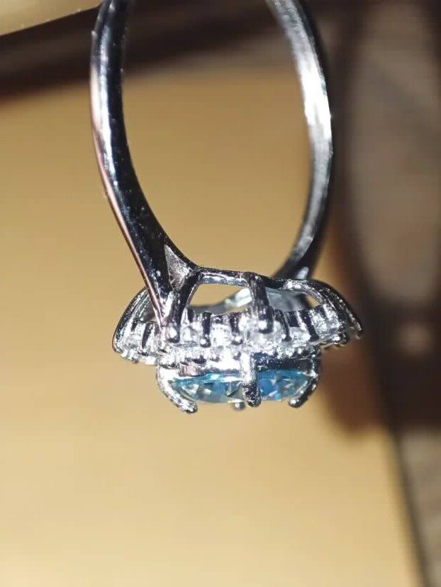 S925 Srebro/Platina - Prsten 1CT/6,5mm Mojsanit Dijamant Aquamarine