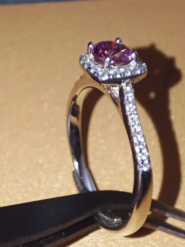 S925 Srebrni Prsten s Roze Mojsanit Dijamantom 0,5CT/5mm