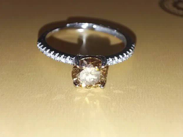 S925 Srebro/Platina - Prsten 1CT/6,5mm Mojsanit Dijamant Champagne