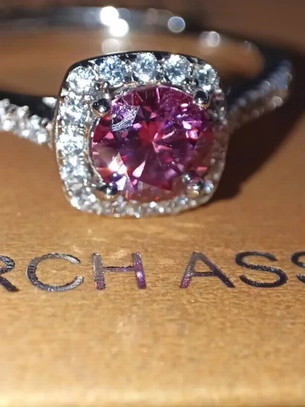 S925 Srebrni Prsten s Roze Mojsanit Dijamantom 0,5CT/5mm