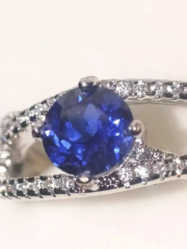 S925 Srebro/Platina - Prsten 1,1 CT/6mm Plavi Safir