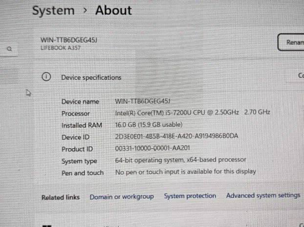 Fujitsu A357 i5 7gen 16gb 256ssd 15.6 FHD
