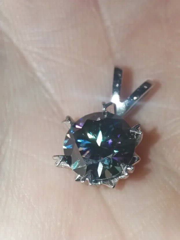 S925 Privezak sa Mojsanit Dijamantom 2CT/8mm Purpurna duga
