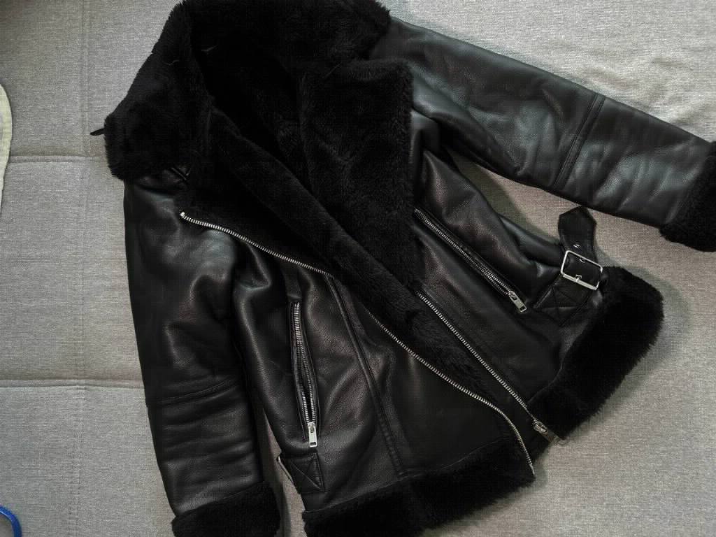 LCW Black Leather Jacket with Fur Lining - Size L