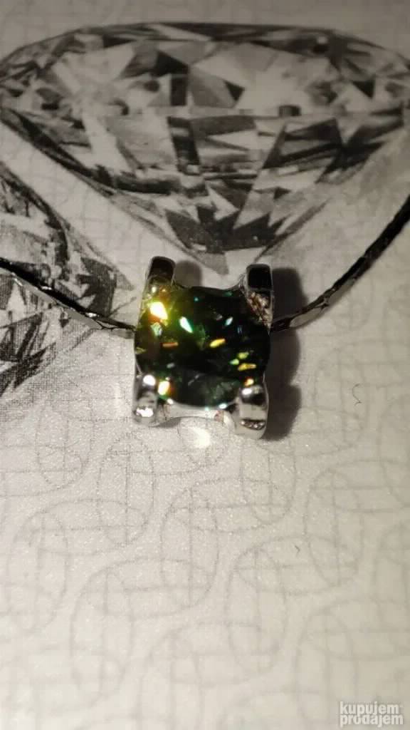 TOP S925 Srebrna Ogrlica sa 1CT Zelenim Mojsanit Dijamantom