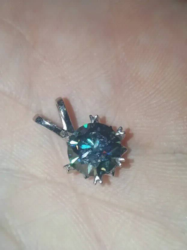 S925 Privezak sa Mojsanit Dijamantom 2CT/8mm Purpurna duga