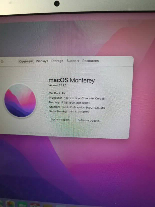 Macbook Air 2017 i5 8gb ram 128ssd 13.3 inch Monterey