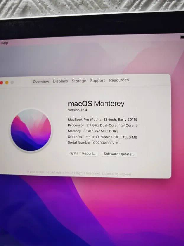 Apple Macbook Pro Early 2015 i5 8gb 256ssd Monterey
