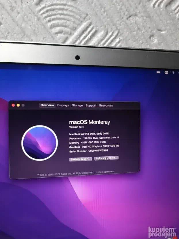 Macbook Air 2015 i5 4gb 128ssd 13.3 Monterey