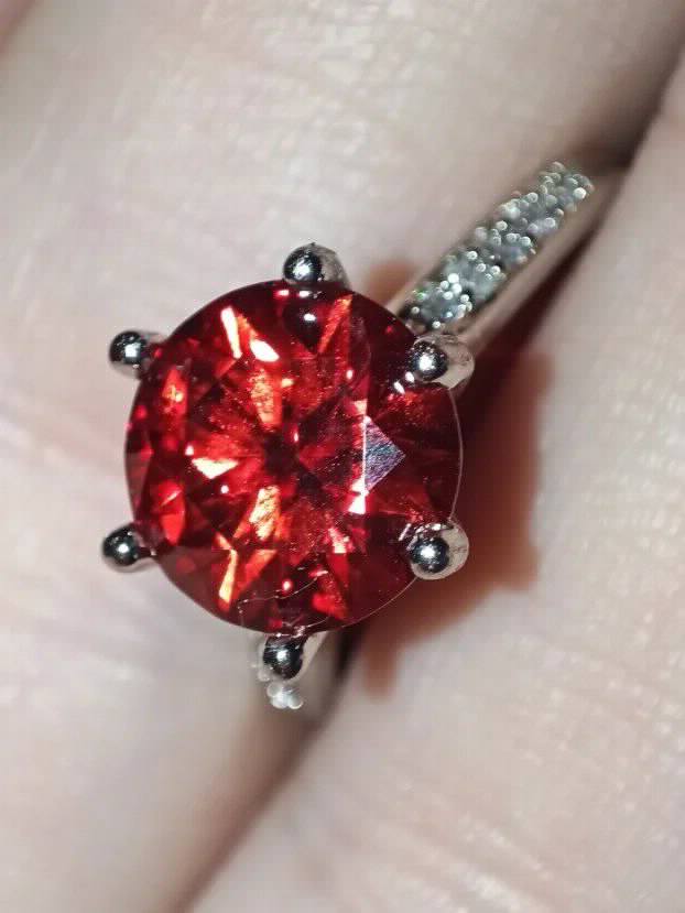 S925 Srebro/Platina - Prsten 3CT/9mm Mojsanit Dijamant  RED