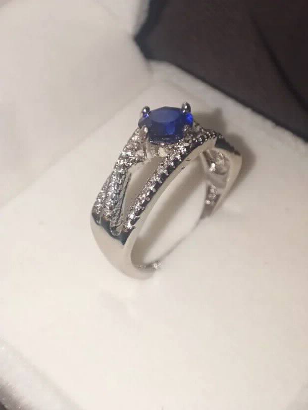 S925 Srebro/Platina - Prsten 1,1 CT/6mm Plavi Safir