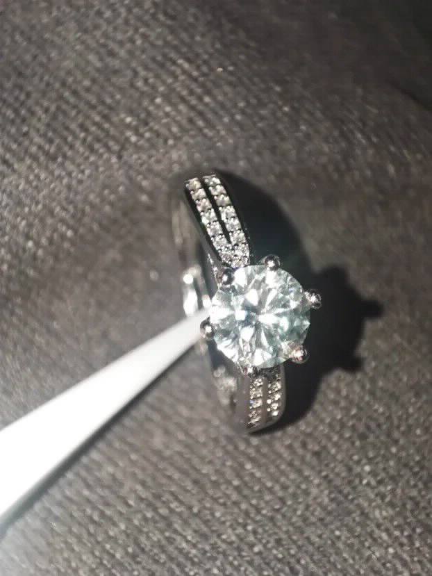 S925 Srebro/Platina - Prsten 1CT/6,5mm Mojsanit Dijamant