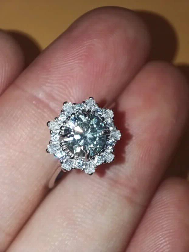 S925 Srebro/Platina - Prsten 1CT/6,5mm Mojsanit Dijamant