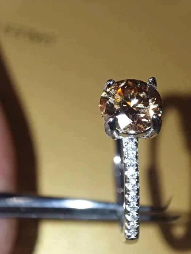 S925 Srebro/Platina - Prsten 1CT/6,5mm Mojsanit Dijamant Champagne