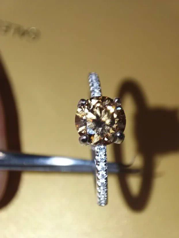 S925 Srebro/Platina - Prsten 1CT/6,5mm Mojsanit Dijamant Champagne