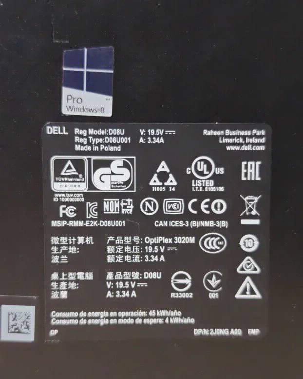 Dell Optiplex mini 3020 i5 4gen 8gb 1tb Wifi